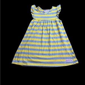 Ruffle Girl yellow and gray  Striped Ruffle Dress k11